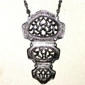 Vtg JJ Jonette Artifacts Large Silver Tone Articulated Statement Necklace